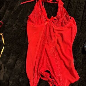 Red Lace Trim Lingerie Romper